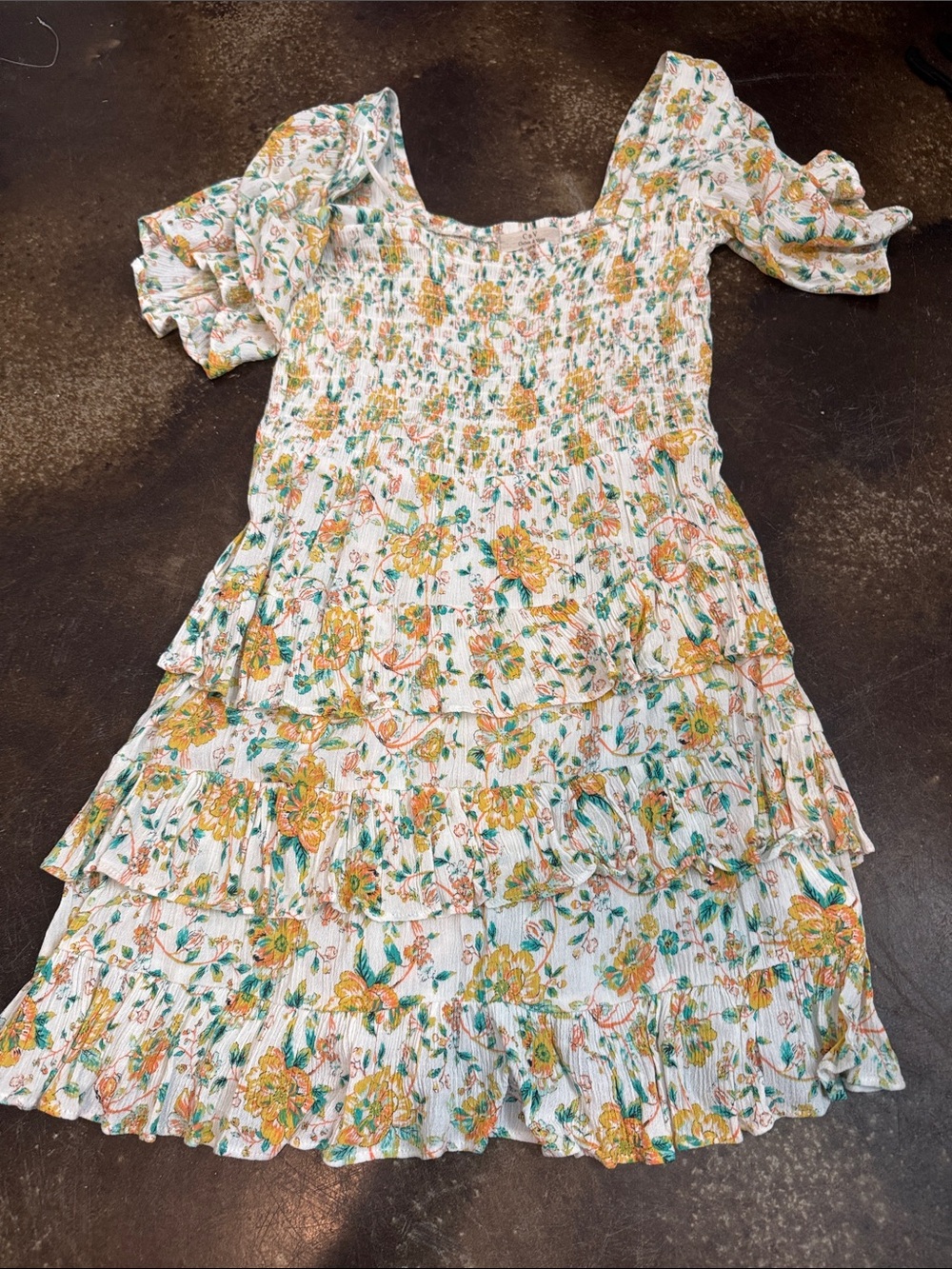Womens White Floral Ruffle Tiered Dress
